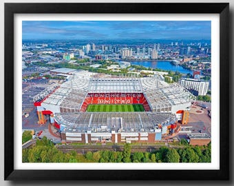 Manchester United Gifts, Old Trafford Stadium Framed Print. Wall Art, Poster, Football Club, Memorabilia, The Red Devils. Stretford End.