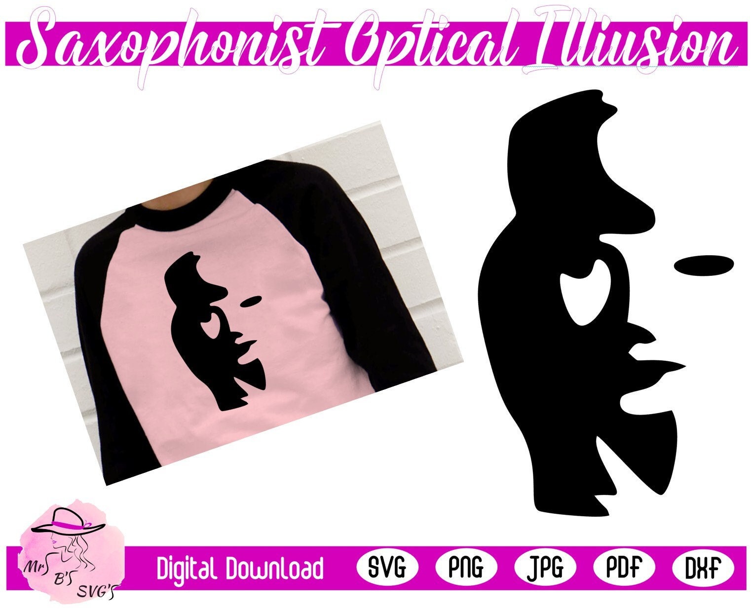 Optical Illusion SVG, Saxophone, Musical Instrument, Face Image