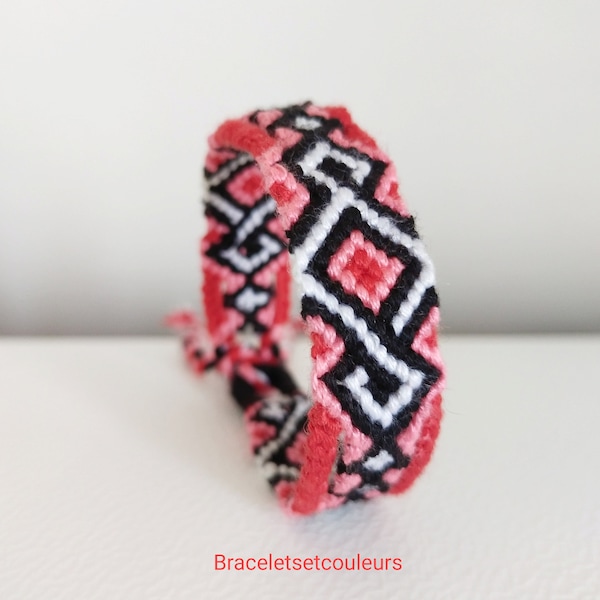 Bracelet brésilien rouge, rose, noir et blanc, idée de cadeau