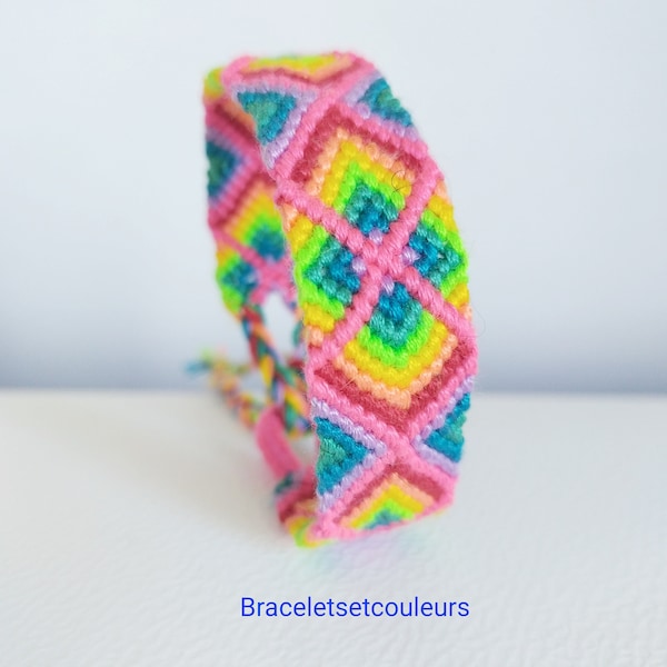 Bracelet brésilien ajustable losanges multicolores, cadeau