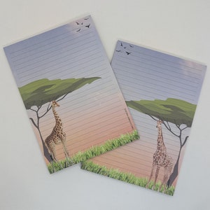 Briefpapier Block A5 beidseitig bedruckt und liniert "Giraffe", Notizblock, Briefblock, DIN A5, Briefpapier mit Tieren, Safari, Afrika
