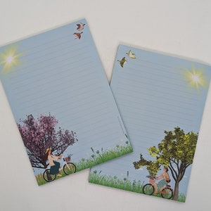 Blocco di carta da lettere A5 stampato e a righe su entrambi i lati "bicicletta", carta con motivi, blocco note, blocco lettere, DIN A5
