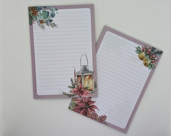A5 stationery pad, printed and lined on both sides, "Poinsettia", decorative paper, notepad, writing pad, DIN A5, Christmas