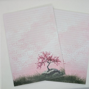 A4 Briefpapier Block beidseitig bedruckt und liniert "Kirschblüten", 50 Blatt pro Block, Motivpapier, Notizblock, Briefblock, Frühling