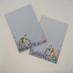 ESEMPIO DI DIFETTI: blocco di carta A5 stampato e rigato su entrambi i lati "Tartaruga", blocco note, blocco di lettere, DIN A5, carta da lettere con animali