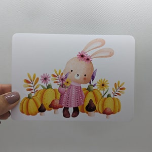 Carte postale « Lièvre », DIN A6, carte de vœux automne, citrouille, fleurs