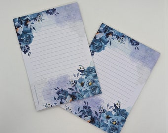 Briefpapier Block A5 beidseitig bedruckt und liniert "Blaue Blumen", Motivpapier, Notizblock, Briefblock, DIN A5