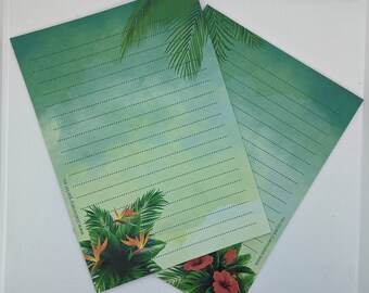 Papier à lettre A4 imprimé et ligné des deux côtés "Fleurs tropicales", 25 feuilles par bloc, papier à motifs, bloc-notes, bloc-notes, DIN A4