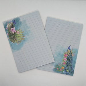 Schrijfpapierblok A5 dubbelzijdig bedrukt en gelinieerd "Peacock", motiefpapier, notitieblok, briefblok, DIN A5, schrijfblok