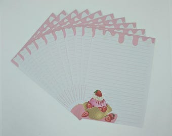 Papier à lettres A5, motif « cornet de glace », imprimé et ligné recto verso, disponible en paquets de 10 et 20 feuilles, DIN A5, papier à lettres, papier à écrire, été