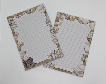 Writing paper block A5 printed on both sides and lined "Books 2.0", motif paper, notepad, letter pad, DIN A5, writing paper, books