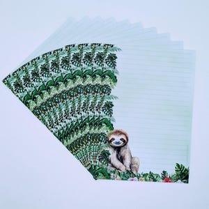 Fogli di carta da lettere A5, "Bradipo" stampati su entrambi i lati e a righe in un set da 10 e 20, DIN A5, carta da lettere, carta da lettere, animali