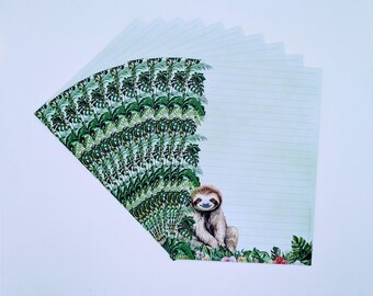 Papier à lettres A5, motif paresseux, imprimé et ligné recto verso, disponible en paquets de 10 et 20 feuilles, format DIN A5, papier à lettres, papier à écrire, animaux