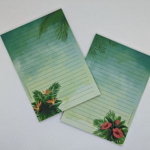 Schrijfpapierblok A5 dubbelzijdig bedrukt en gelinieerd "Tropische bloemen", motiefpapier, notitieblok, briefblok, DIN A5