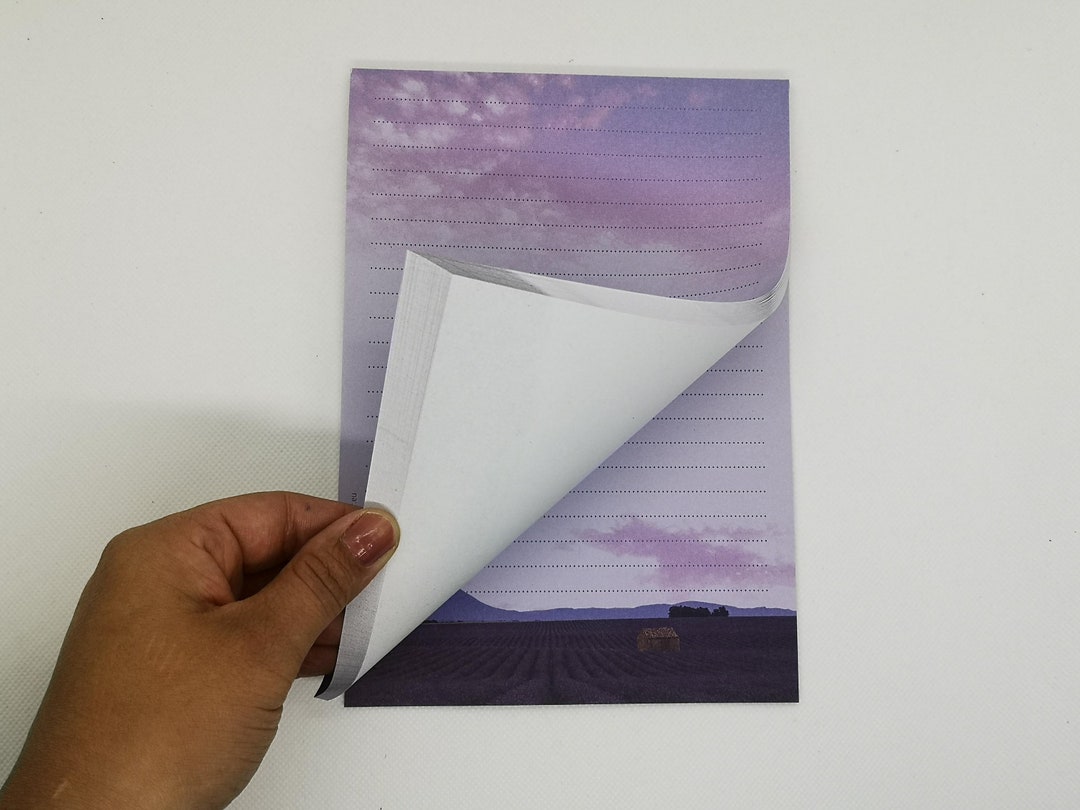 A5 Writing Paper Pad lavender Field letter Pad, Writing Pad, Lined, ONESIDED, Notepad, Writing