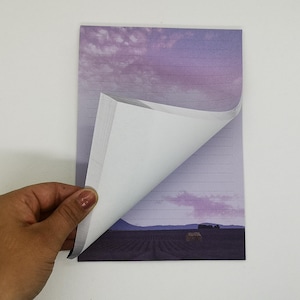 Bloc de notas A5 "Lavender Field" (bloc de cartas, bloc de notas, rayado, UNA CARA, bloc de notas), papel de escribir impreso por una cara