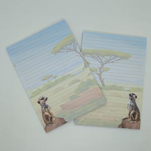 Blocco di carta da lettere A5 stampato su entrambi i lati e a righe "Meerkat", blocco note, blocco per lettere, DIN A5, carta da lettere, blocco per appunti, animali