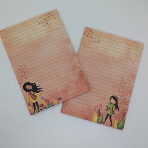 Bloc de papel de carta A5 impreso por ambas caras y rayado "Chica de otoño", papel con motivos, bloc de notas, bloc de cartas, DIN A5, papel de carta de otoño