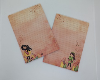 A5 stationery pad, printed and lined on both sides, "Autumn Girl", patterned paper, notepad, letter pad, DIN A5, autumn stationery
