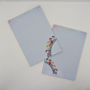 Blocco di carta da lettere A5 stampato e rigato su entrambi i lati "Arcobaleno", carta con motivi, blocco note, blocco lettere, DIN A5