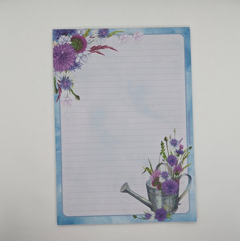 Writing Paper Pad A4 Printed and Lined on Both Sides cornflowers, 50 Sheets per Pad, Motif Paper