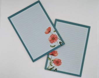 Letter paper pad A5 printed on both sides and lined "Poppy Flowers", motif paper, notepad, letter pad, DIN A5