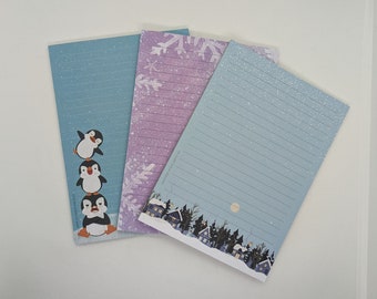 Set of 3 x winter stationery blocks A5, printed and lined on both sides, notepad, writing pad, letter pad, stationery set