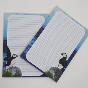 Schrijfblok A5 dubbelzijdig bedrukt en gelinieerd "Puffin", motiefpapier, notitieblok, briefblok, DIN A5