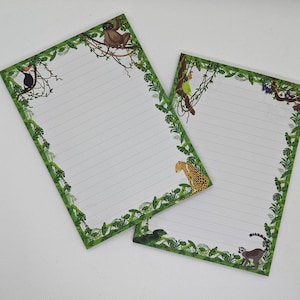 Briefpapier Block A5 beidseitig bedruckt und liniert "Dschungel", Motivpapier, Notizblock, Briefblock, DIN A5, Briefpapier mit Tieren