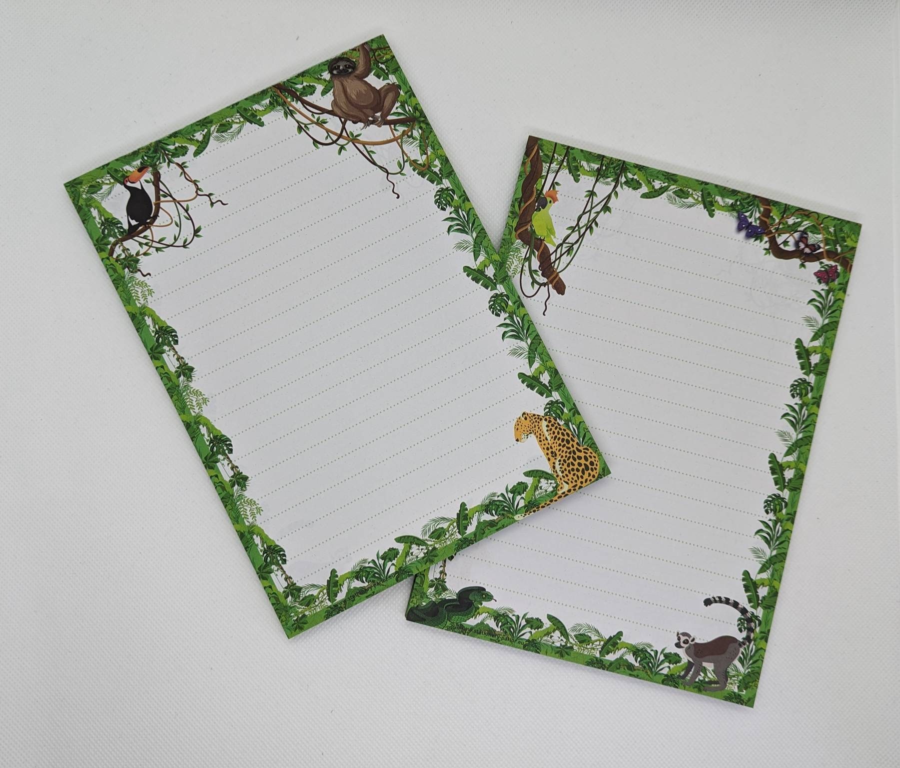 writing-paper-block-a5-printed-on-both-sides-and-lined-jungle-motif-paper-notepad-letter-pad-din-a5-writing-paper-with-animals-etsy for Free Printable Rainforest Writing Paper Writing Paper Block A5 Printed on Both Sides and Lined