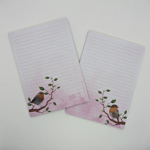 Blocco di carta da lettere A5 stampato su entrambi i lati e a righe "Robin", carta con motivo, blocco note, blocco per lettere, DIN A5, carta da lettere, uccelli