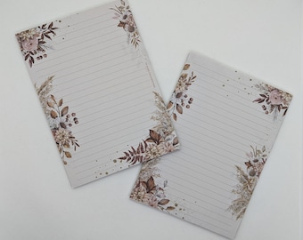 Schrijfpapierblok A5 aan beide zijden bedrukt en gelinieerd "Herfstbloemen", motiefpapier, notitieblok, briefblok, DIN A5, briefpapier met bloemen