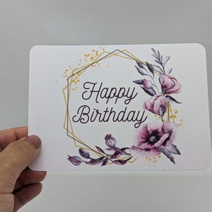 Glückwunschkarte, Postkarte, Geburtstagskarte, DIN A6, liniert, Happy Birthday, Blumen, Blumenstrauß, Blumenranke