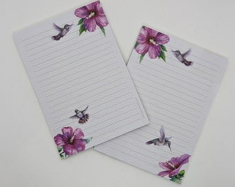 Briefpapier Block A5 beidseitig bedruckt und liniert "Kolibri", Motivpapier, Notizblock, Briefblock, DIN A5, Briefpapier mit Blumen