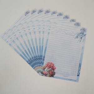 Briefpapier Blätter A5, "Unterwasser" beidseitig bedruckt und liniert im 10er Set und 20er Set, DIN A5, Briefpapier, Schreibpapier, Blumen