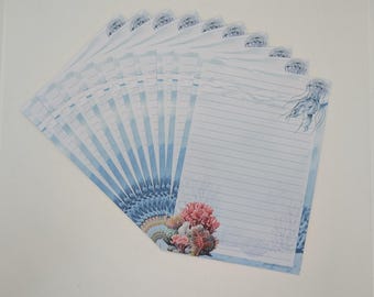 Papier à lettres A5, motif « Sous-marin », imprimé et ligné recto verso, disponible en paquets de 10 et 20 feuilles, format DIN A5, papier à lettres, papier à écrire, fleurs
