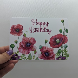 Geburtstagskarte "Mohnblumen", DIN A6, Grußkarte, Postkarte Geburtstag, Glückwunschkarte, Happy Birthday