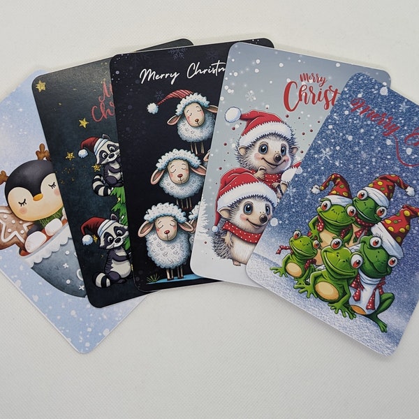 5er Set Weihnachtspostkarten, DIN A6, Grußkarte Weihnachten, Weihnachtskarte, Tierpostkarten, Tierkarten