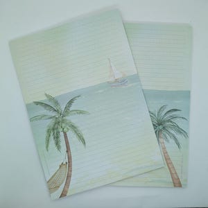 A4 Briefpapier Block beidseitig bedruckt und liniert "Palmenstrand", 50 Blatt pro Block, Motivpapier, Notizblock, Briefblock, DIN A4, Sommer
