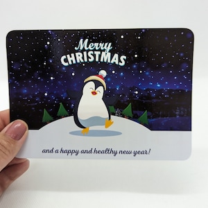Biglietto di Natale, A6, a righe sul retro, cartolina, cartolina di Natale, cartolina di Natale, pinguini