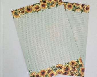 A4 stationery pad, printed and lined on both sides, "Sunflowers", 50 sheets per pad, decorative paper, notepad, letter pad, summer