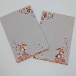 Blocco di carta da lettere A5 stampato su entrambi i lati e a righe "Volpe", carta con motivo, blocco note, blocco per scrivere, blocco per lettere, DIN A5, autunno