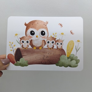 Carte postale « Chouettes », DIN A6, carte de vœux automne, chouette, animaux mignons