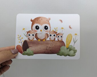 Carte postale « Chouettes », DIN A6, carte de vœux automne, chouette, animaux mignons