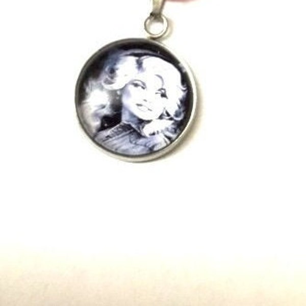 Country Singer Dolly Parton Charm Pendant Necklace Black Chain