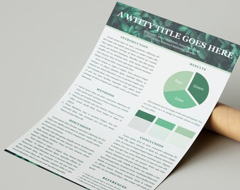 Scientific Poster Template in Powerpoint | Green Leaves | Portrait