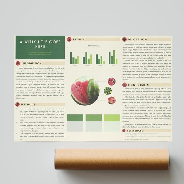 Scientific Poster Template in Powerpoint | Watermelon | Academic Research Poster template | Landscape