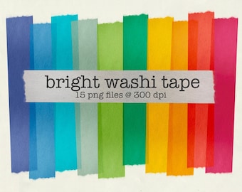 Digital Bright Washi Tape | Clipart Stickers for Digital Planner | Colorful, Rainbow png format