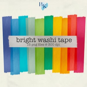 Digitale heldere Washi Tape | Clipart-stickers voor digitale planner | Kleurrijk, regenboog png-formaat