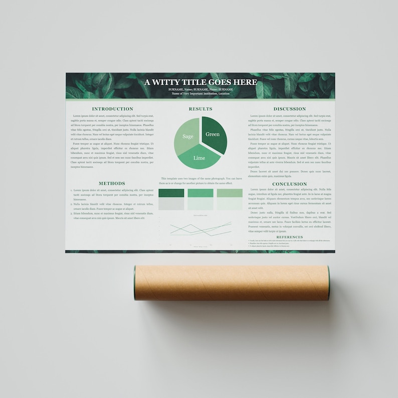 Scientific Poster Template in Powerpoint Green Leaves Academic Research